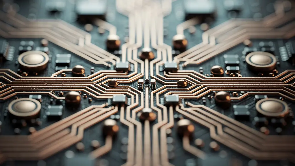 Close-up macro view of circuit board patterns representing different machine learning algorithms for inventory prediction