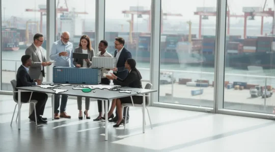 Small business professionals navigating international trade barriers with global export documentation and digital platforms