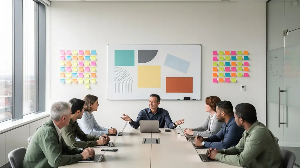 Diverse team collaborating with visual aids and inclusive communication tools