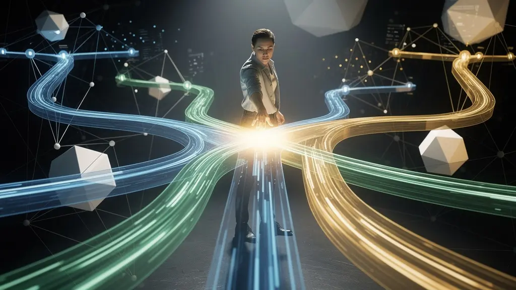 Abstract visualization of AI predicting customer journey paths