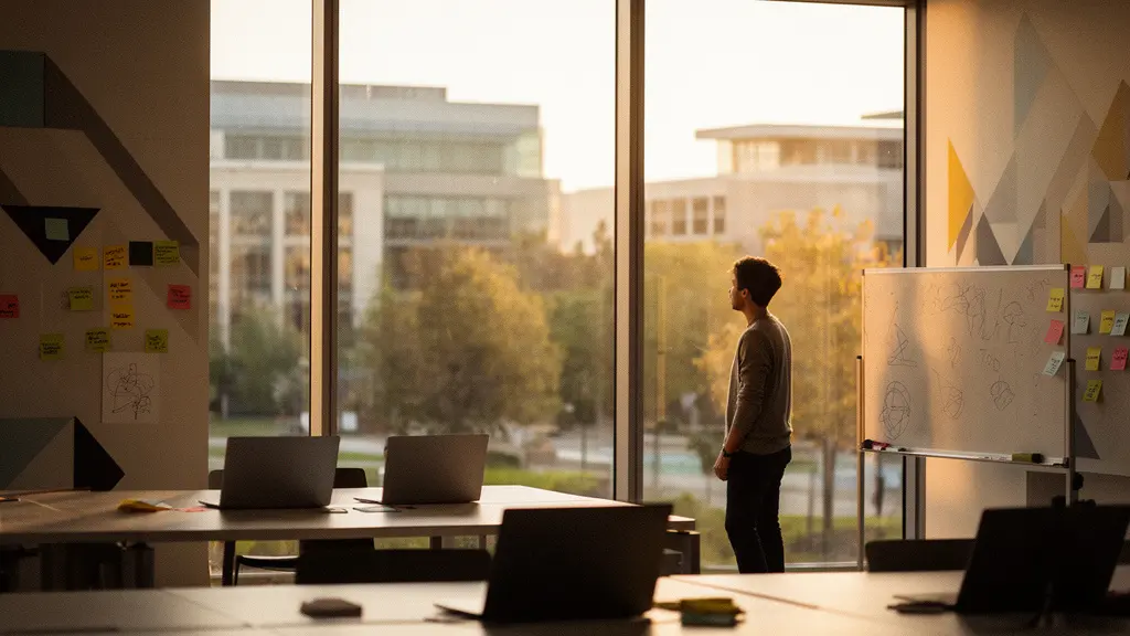 Student entrepreneur working on startup validation at university campus