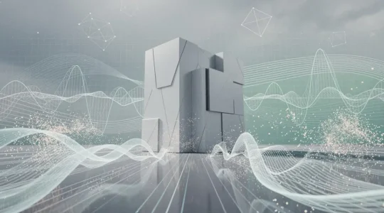 Digital landscape showing a website's resilience through algorithmic changes with data streams and search engine evolution