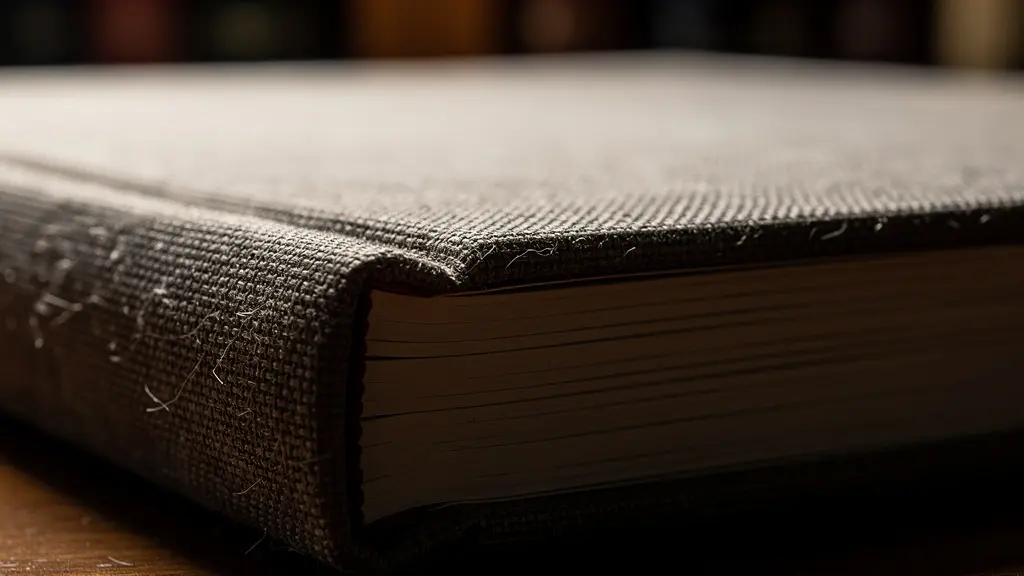 Close-up macro shot of a high-quality bound thesis document resting on a texture surface, symbolizing the weight and permanence of the final project.