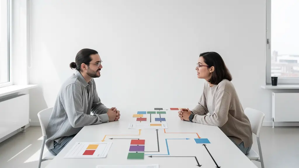 Researcher conducting empathetic user interview with visual journey mapping
