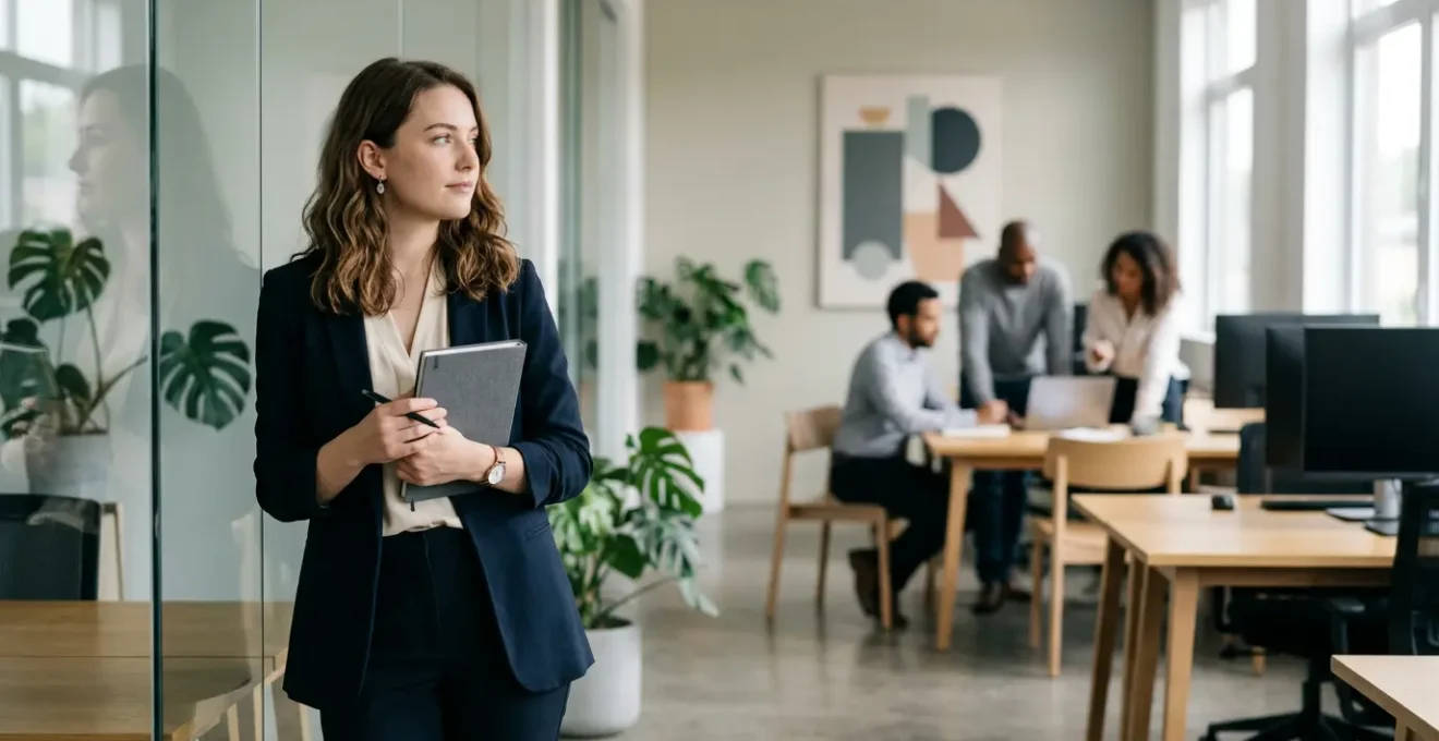 Young professional in modern office environment during first weeks of work