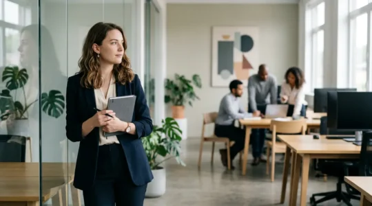 Young professional in modern office environment during first weeks of work