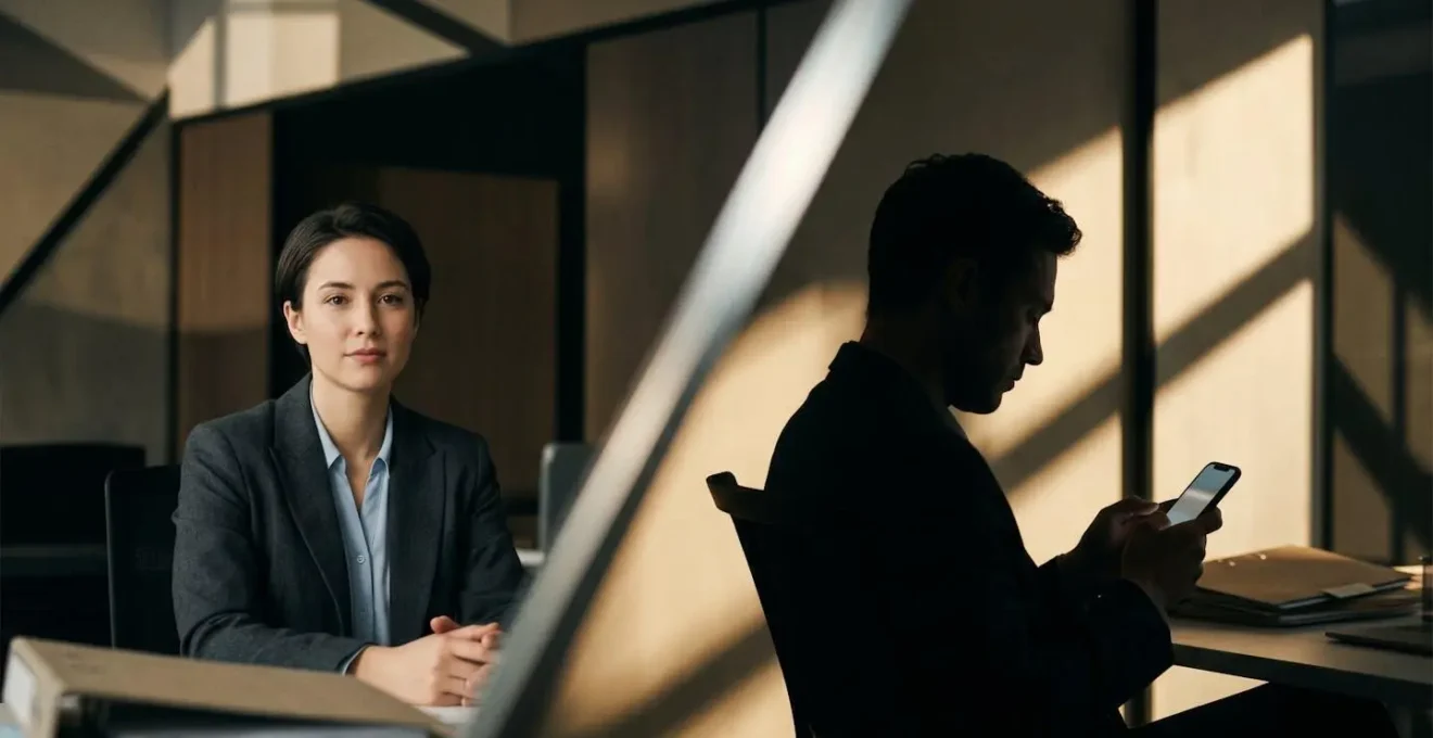 Intense mock interview scenario with candidate maintaining composure