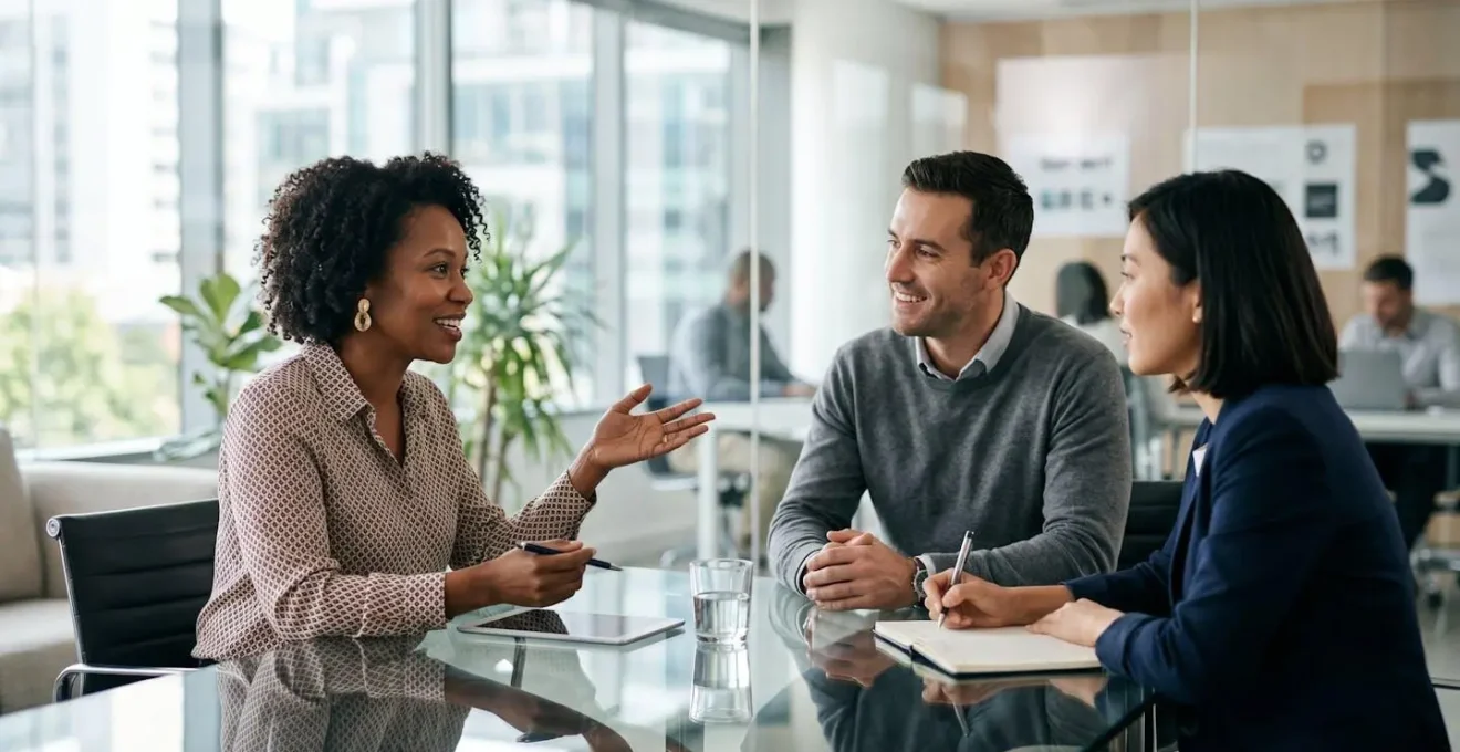Professional networking in modern corporate environment with diverse colleagues collaborating